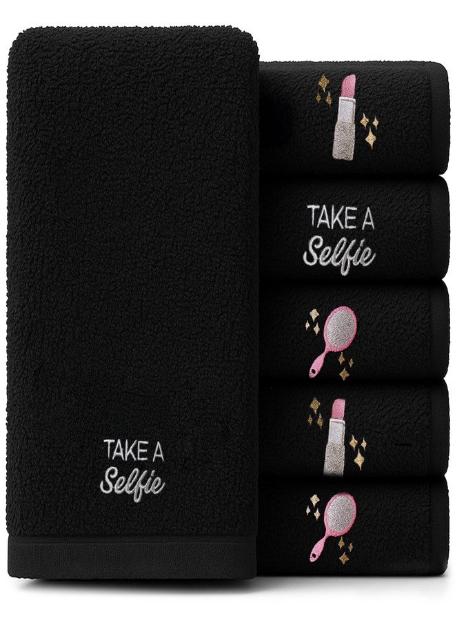 RIVERSIDE Black Makeup Towels - Pack of 6 (13x13) Soft Cotton Makeup Washcloths for Face - Reusable, Quick-Dry Makeup Remover Towels for Bathroom, Spa & Salon - Gentle on Skin - Take a Selfie - Image 1
